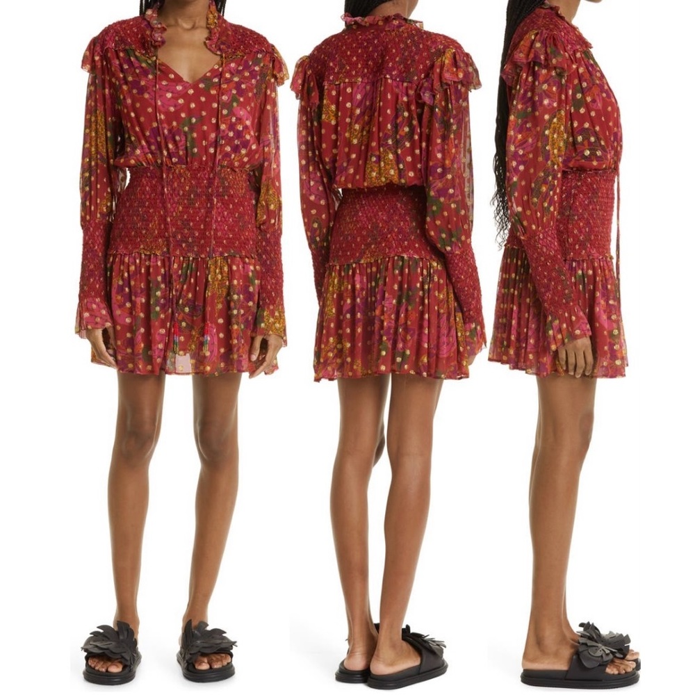 Farm Rio Banana Flowers Long Sleeve Minidress